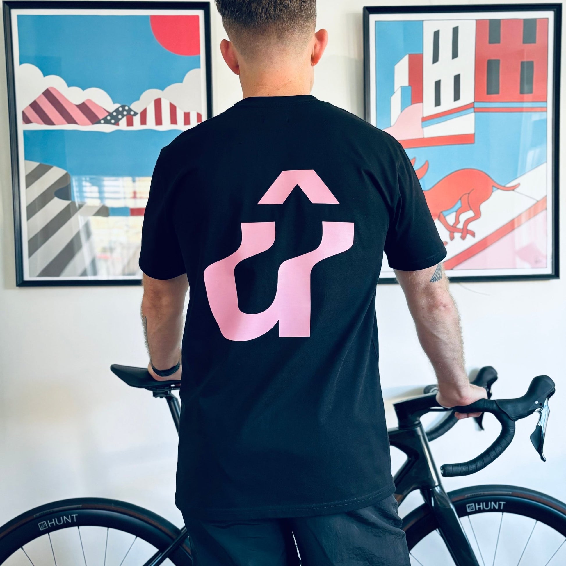 Large Pink û on back of Black t-shirt #Warped #Up The Road#